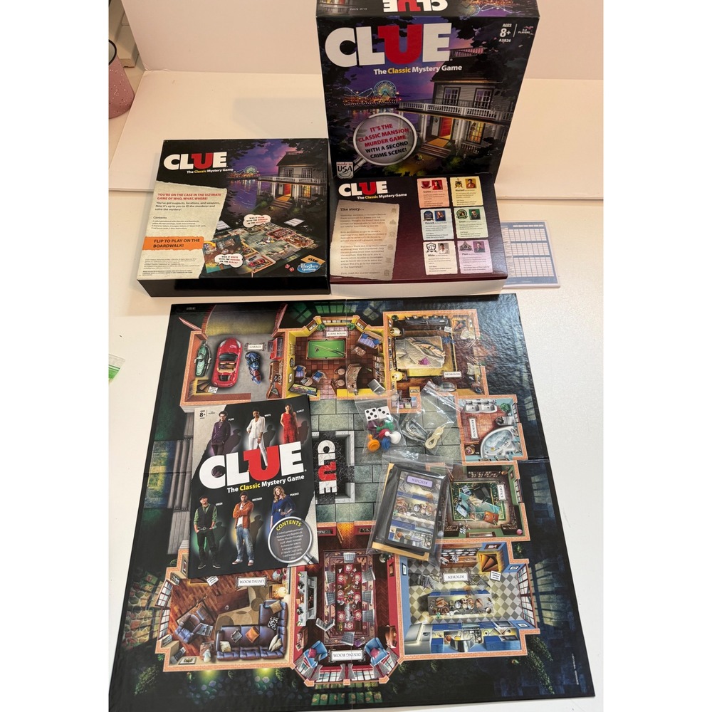 Hasbro Clue The Classic Mystery Game 2-Sided Board Mansion Boardwalk A5826 2013